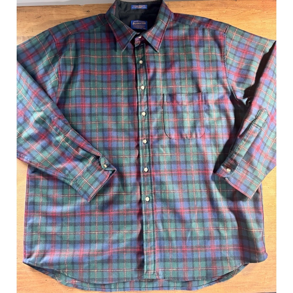 Pendleton Men's XXL 100% Virgin Wool Plaid Flannel Shirt Tartan USA Fabric